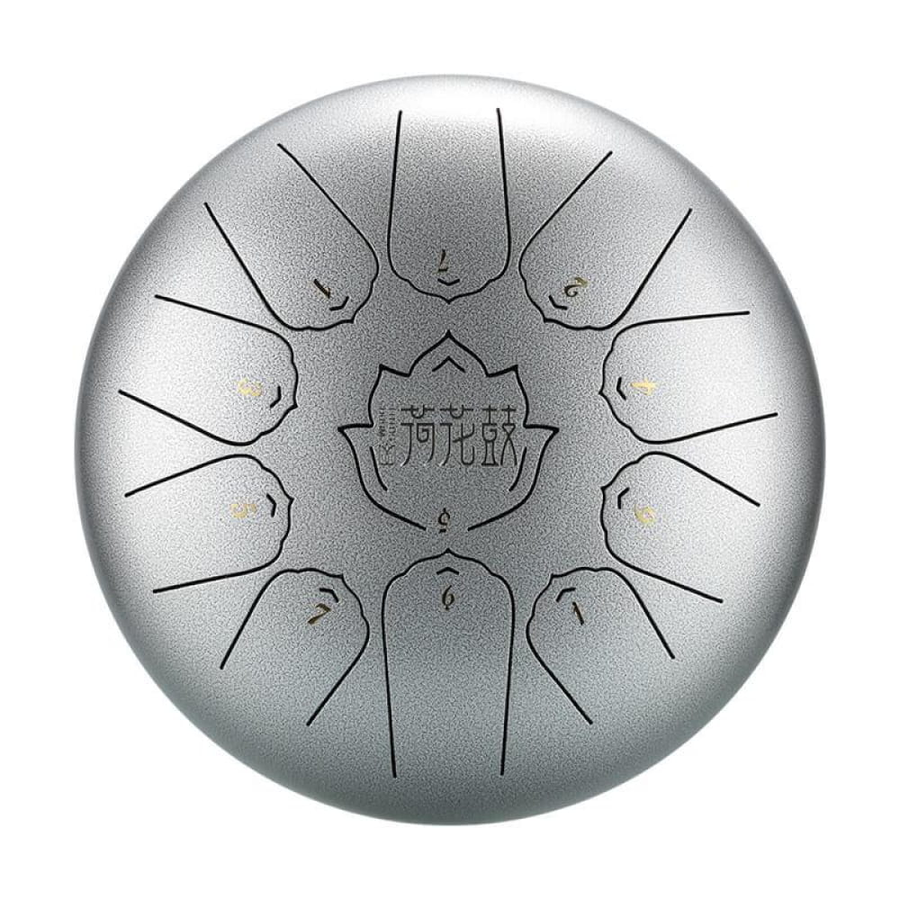 Silver Steel Tongue Drum with numbered sections and radial lines in C Major