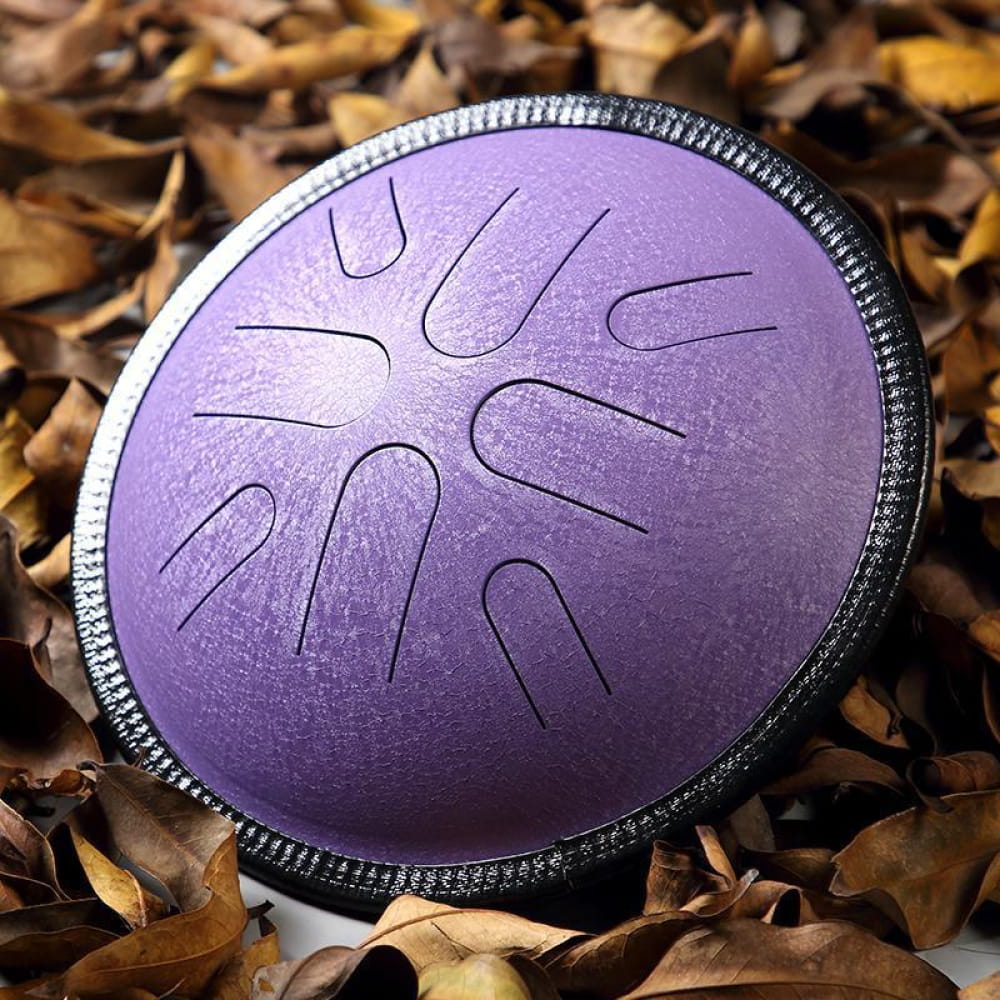 Purple metallic drum with etched sun pattern in 10-Inch Copper Disc Steel Tongue Drum