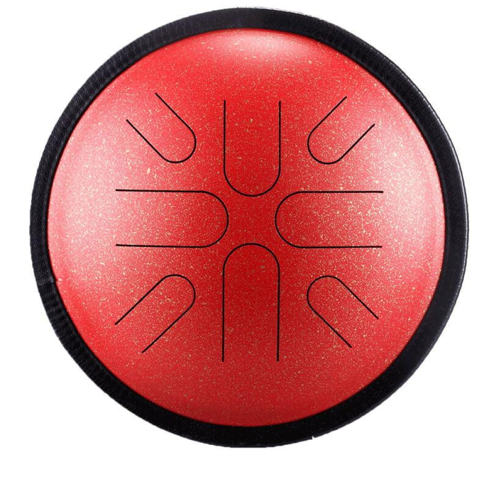 Red steel tongue drum with black etched segments for Copper Disc 10-Inch model