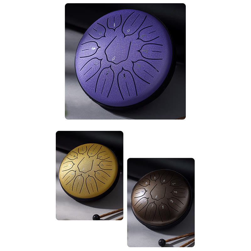 11 Note Steel Tongue Drum 6 Inch Meditation Lotus Kit