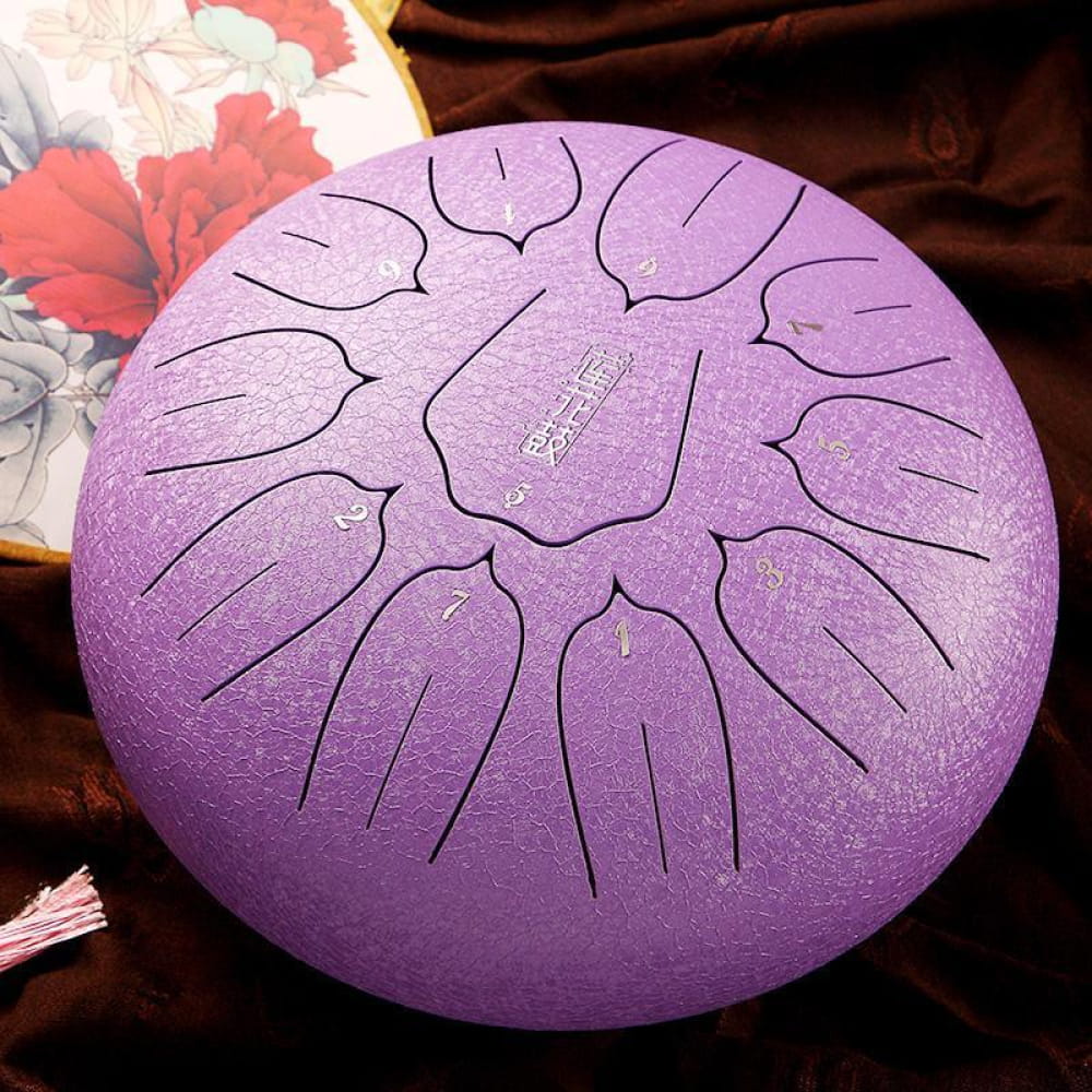 Purple Carbon Steel Tongue Drum with petal tone sections in C Key, 12 inches