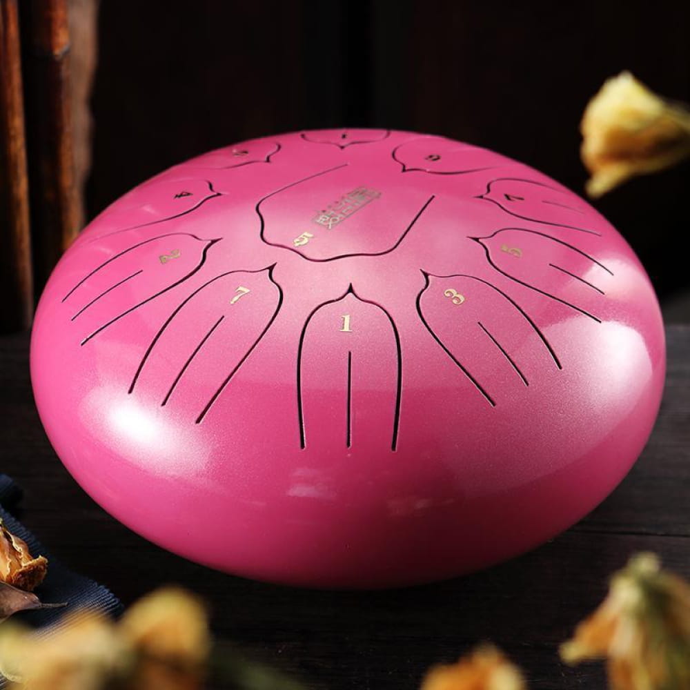 Pink Carbon Steel Tongue Drum with etched tone markings in C Key - 12 Inch Drum