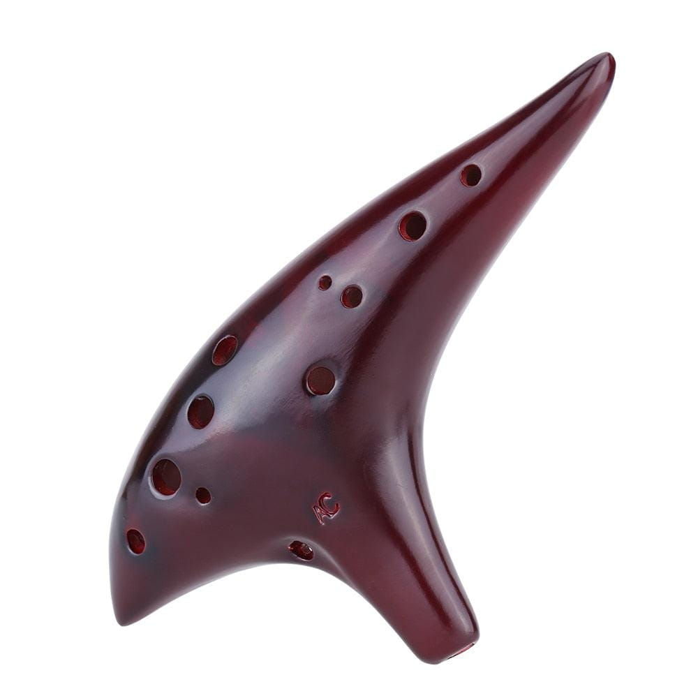Burgundy ceramic ocarina with 12 holes and a smoked finish for beautiful melodies