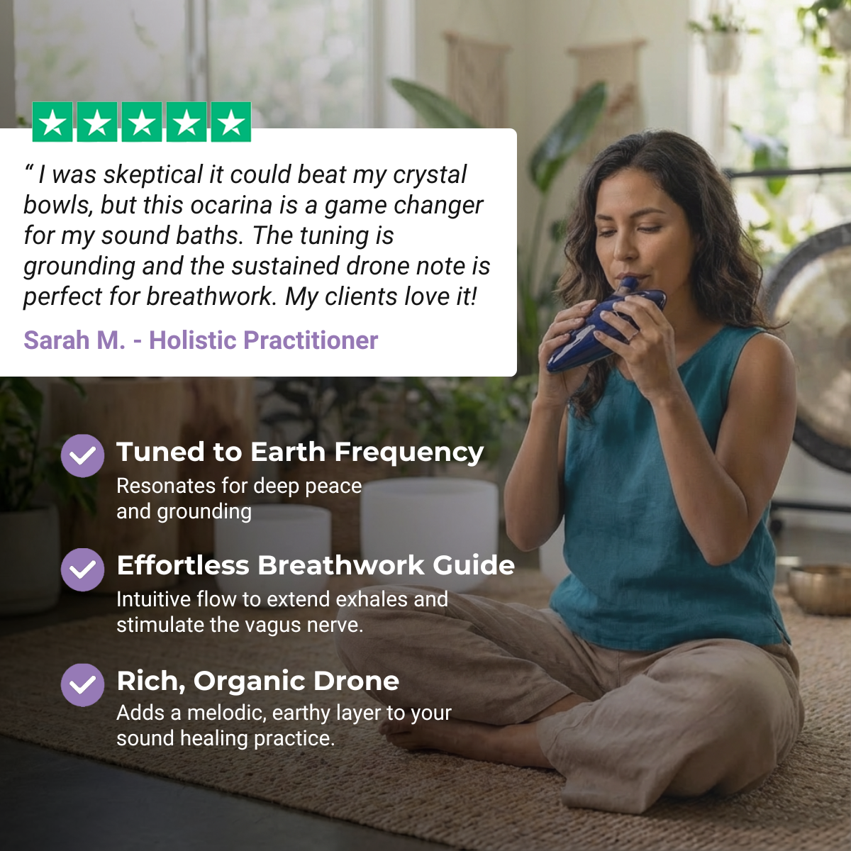 12 Hole Alto C Ocarina, Blue & White Porcelain Flute