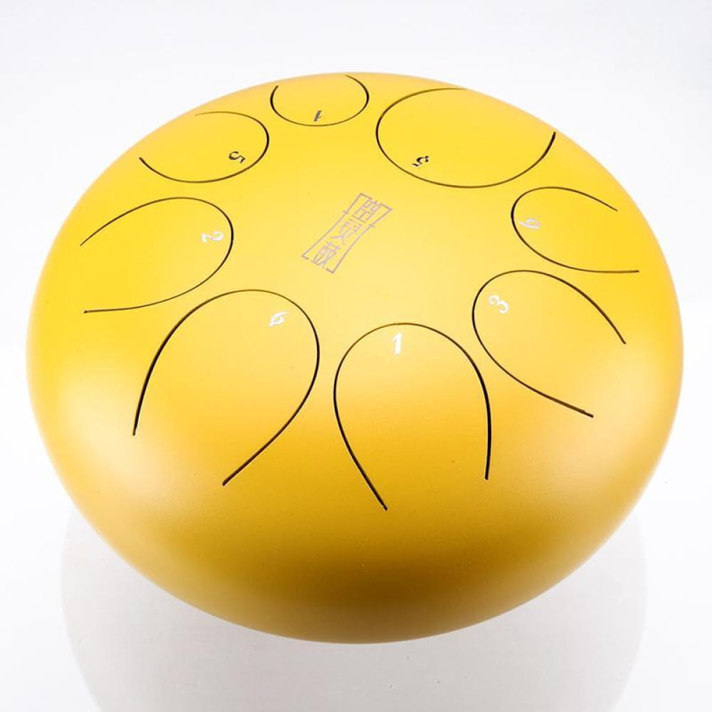 Yellow 12-Inch 8-Note C Key Steel Tongue Drum with circular tone markings
