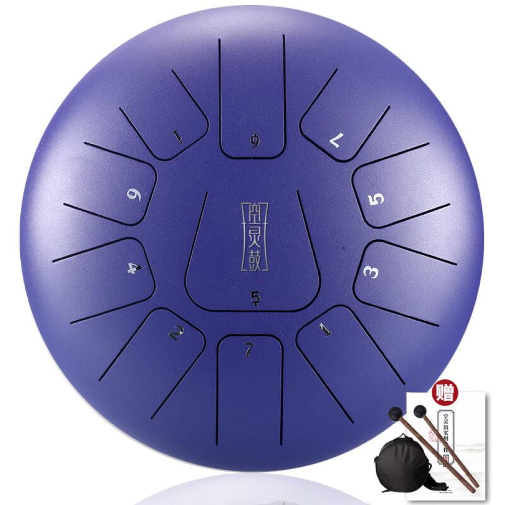 Purple steel tongue drum with numbered tones in a radial pattern, 12-Inch C Key