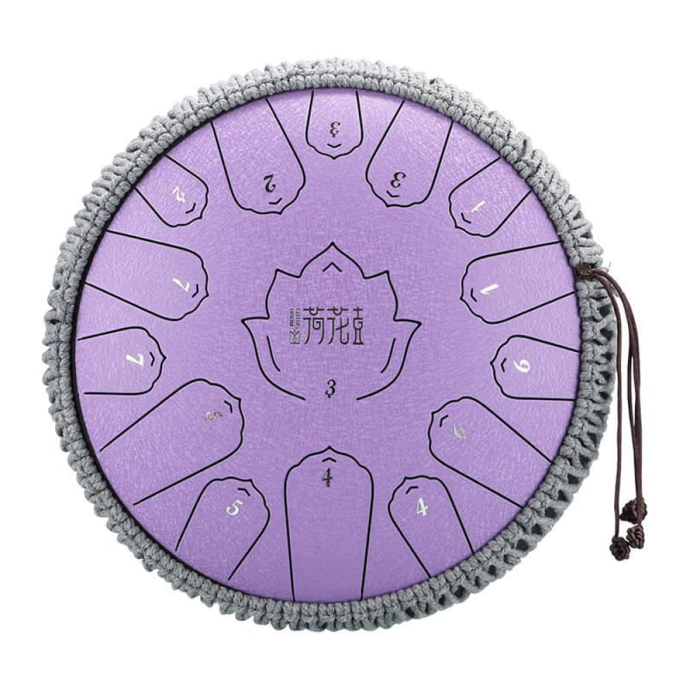 Purple steel tongue drum with grey fringe trim, 13-inch, 15-note C Major