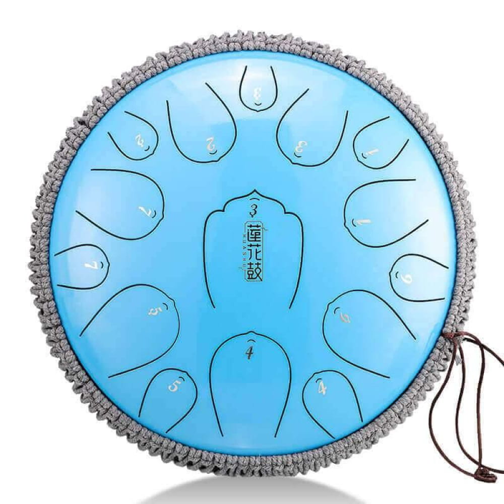 Light blue 13-Inch Carbon Steel Tongue Drum with 15 notes and grey trim