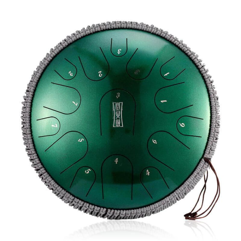 Green steel tongue drum with grey trim and notes, 13-Inch Titanium Steel Tongue Drum