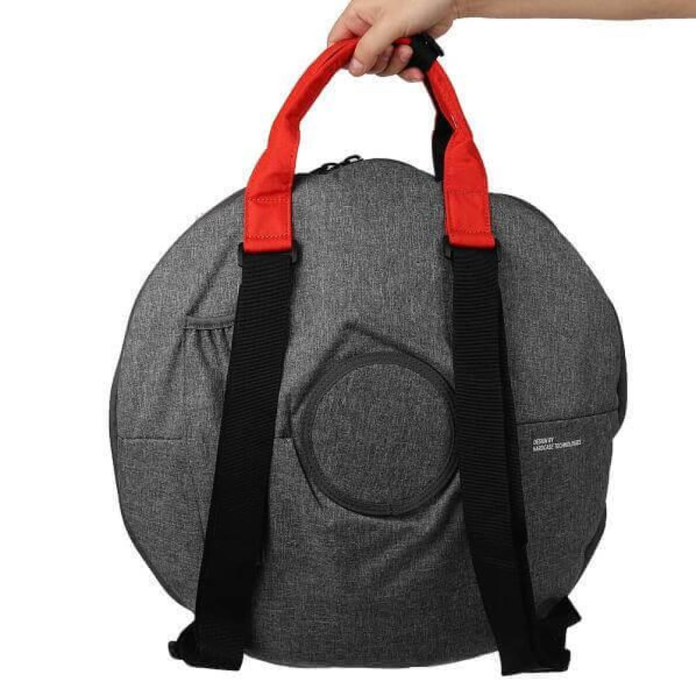 Grey circular carrying bag with red handles for 13-Inch Titanium Steel Tongue Drum