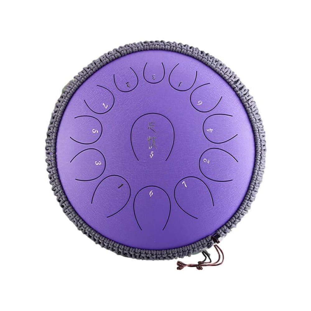 Purple 13-Note C Major Carbon Steel Tongue Drum with woven gray border and tone markings