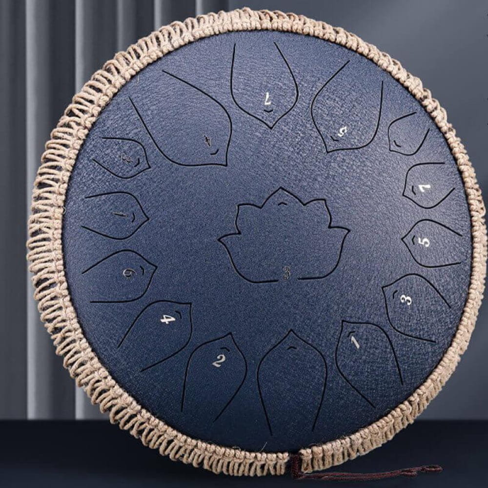 Circular Steel Tongue Drum with Rope Edging and Lotus Petal Pattern in C Major