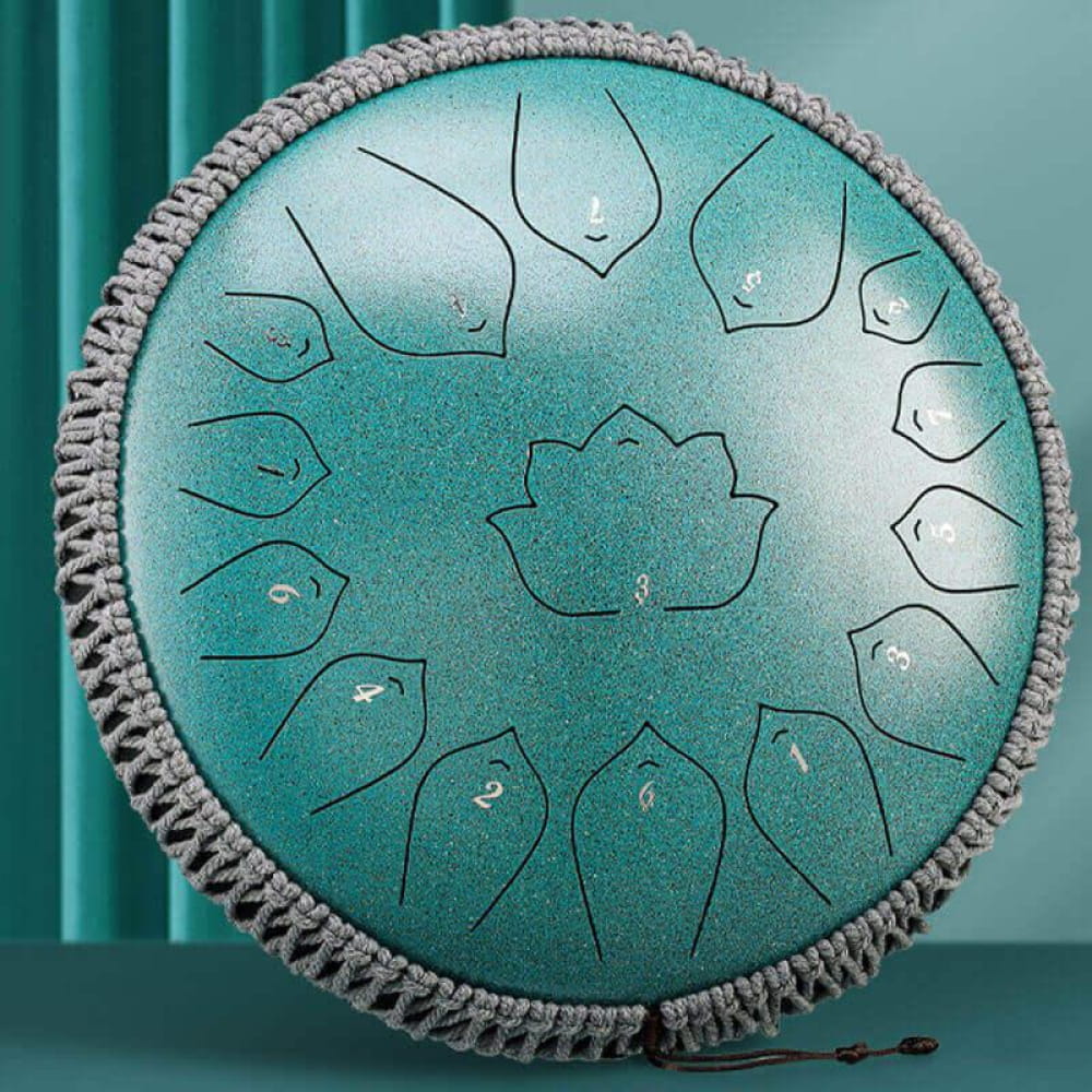Turquoise Steel Tongue Drum with Knitted Rim Cover for 14-Inch 15-Note C Major