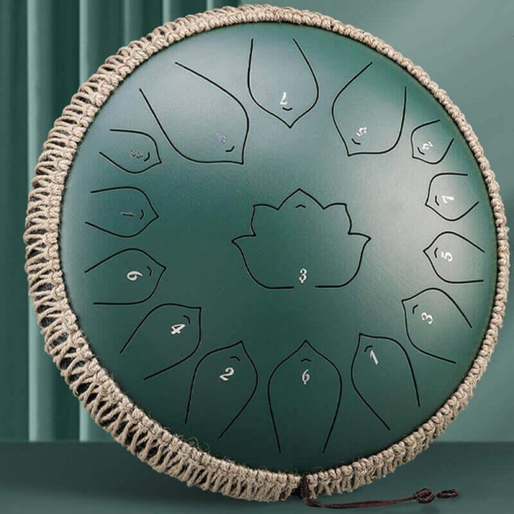 Circular Steel Tongue Drum with Petal-Shaped Tone Zones and Rope Edge Trim in C Major