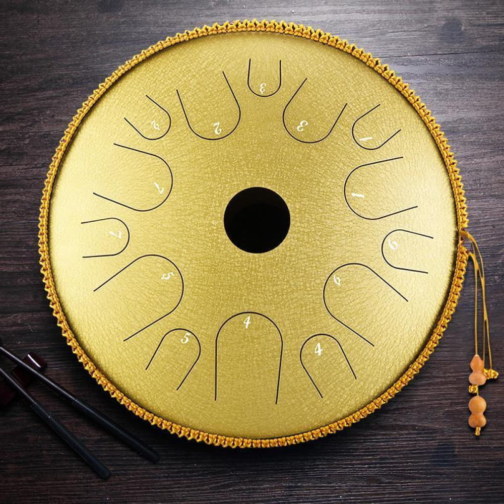 Golden Steel Tongue Drum with Decorative Trim in C Key, 14-Inch Alloy Copper Design