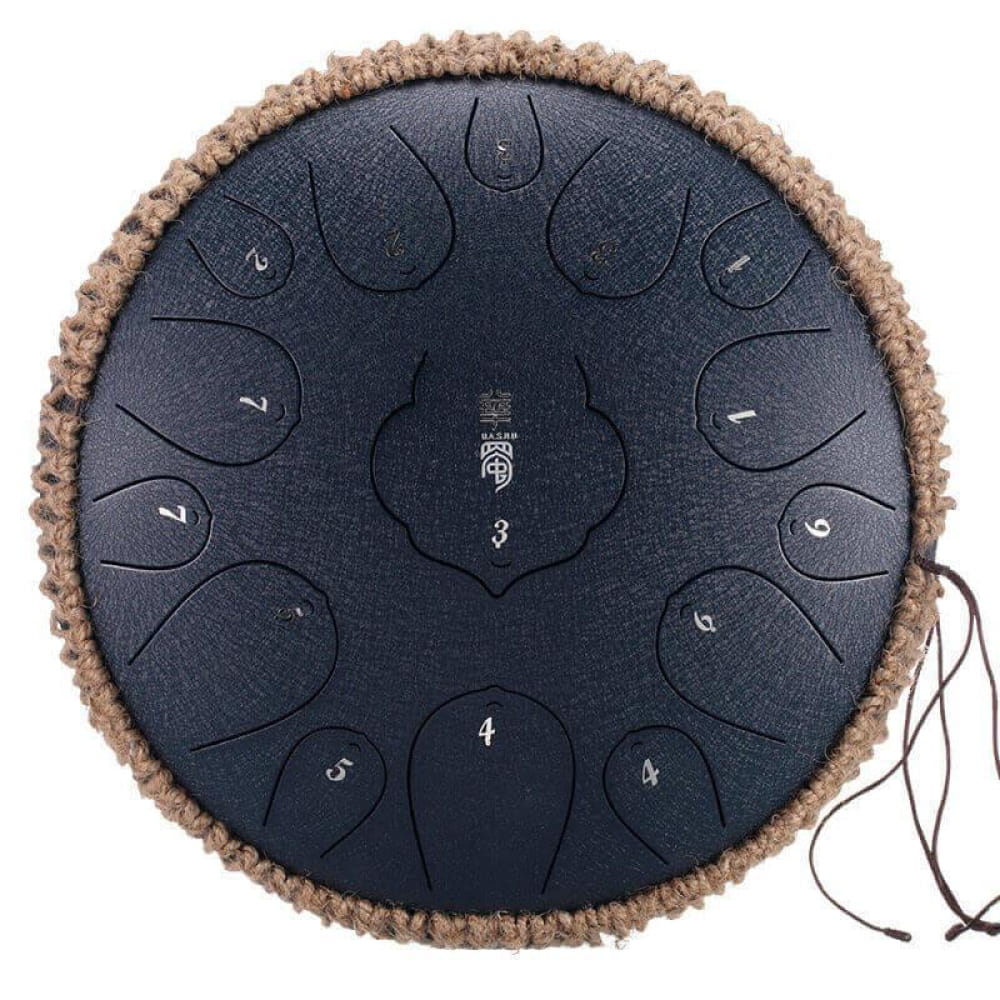 14 Inch Carbon Steel Tongue Drum with numbered tone zones and furry edge trim