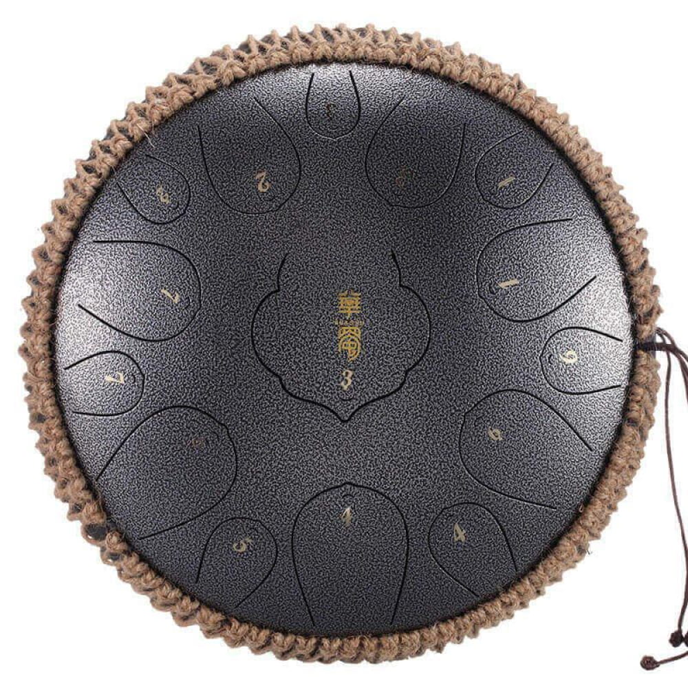 Steel tongue drum with a brown knitted rim cover in D key, 14 inch size