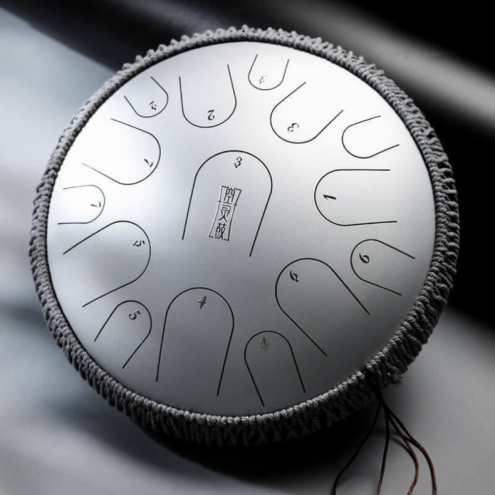 14 Inch Titanium Steel Tongue Drum with circular tone zones and 15 notes in C D Major