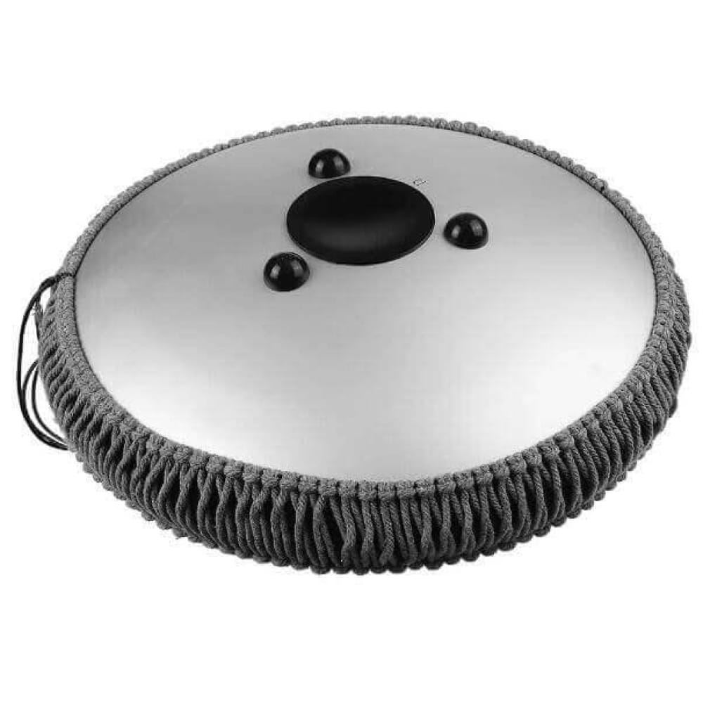 Metallic pot lid with black knobs and ruffled trim for 14 Inch Titanium Steel Tongue Drum