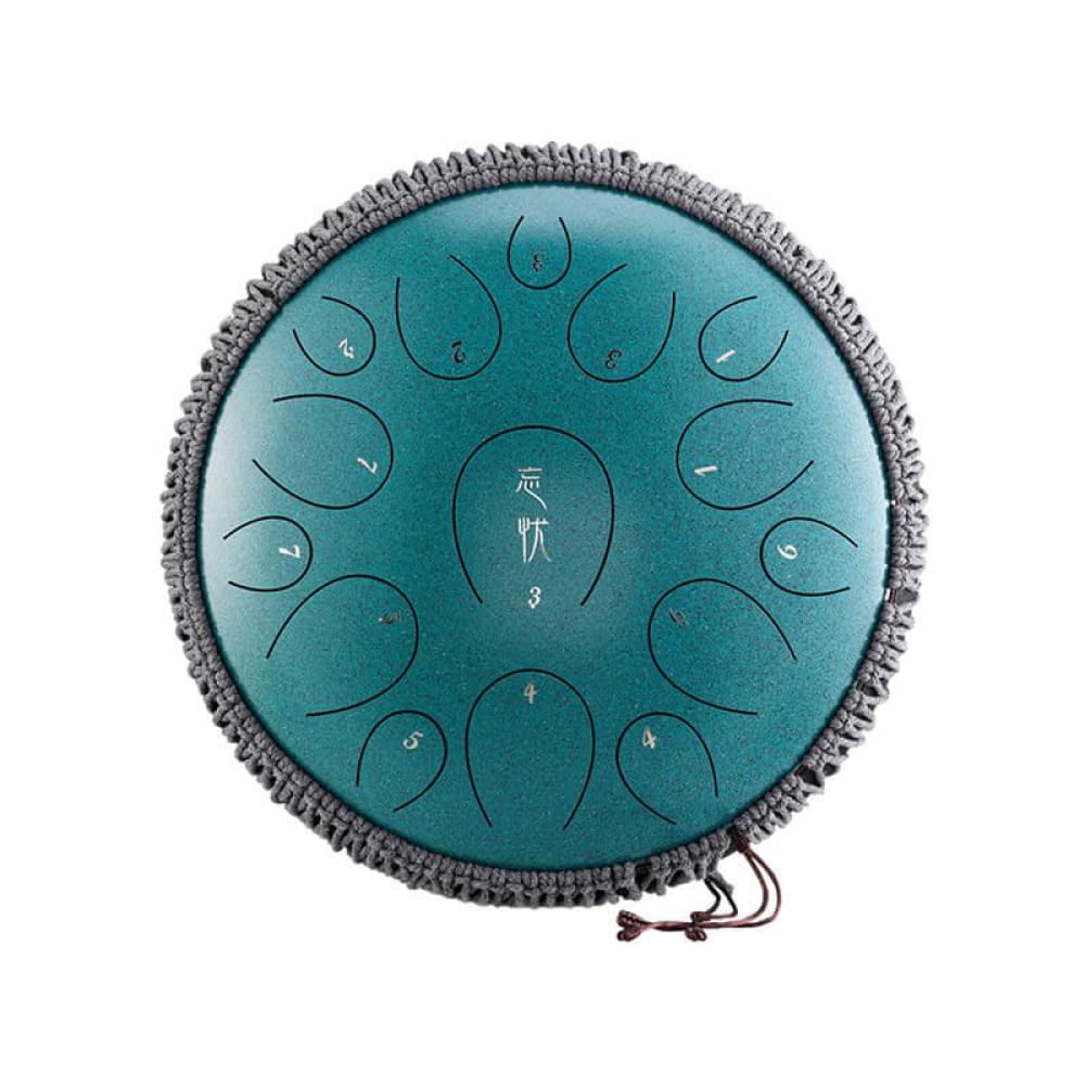 Turquoise 15-Note C Major Carbon Steel Tongue Drum with decorative rope edge