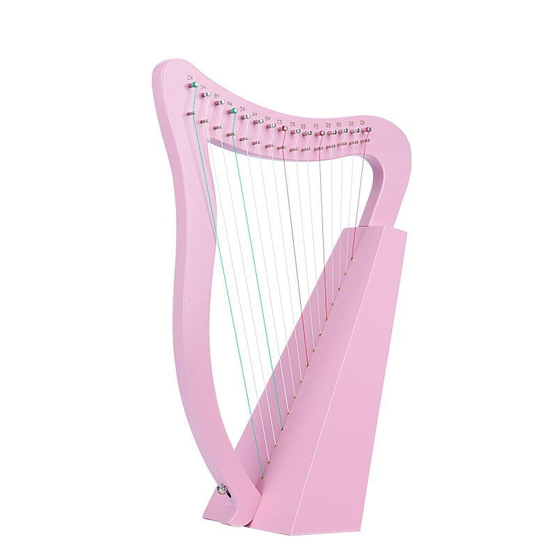 Pink 15-String Celtic Lyre Harp Instrument with White Strings for Beginners