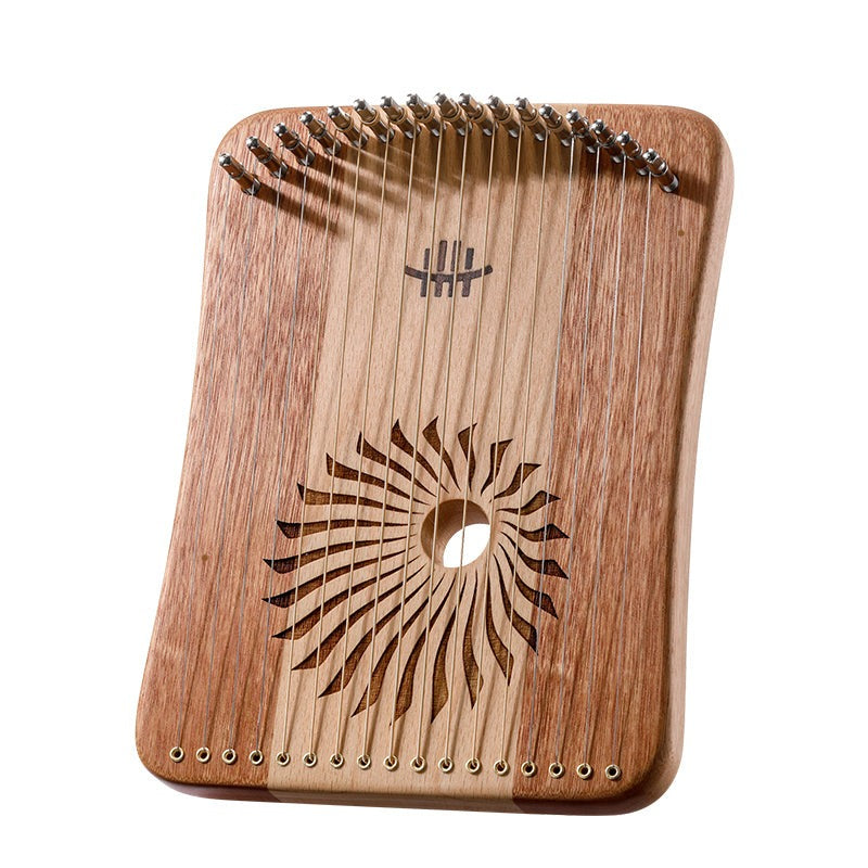 Wooden Kalimba thumb piano with sunburst sound hole from 17/31 String Wood Lyre Harp by Hluru