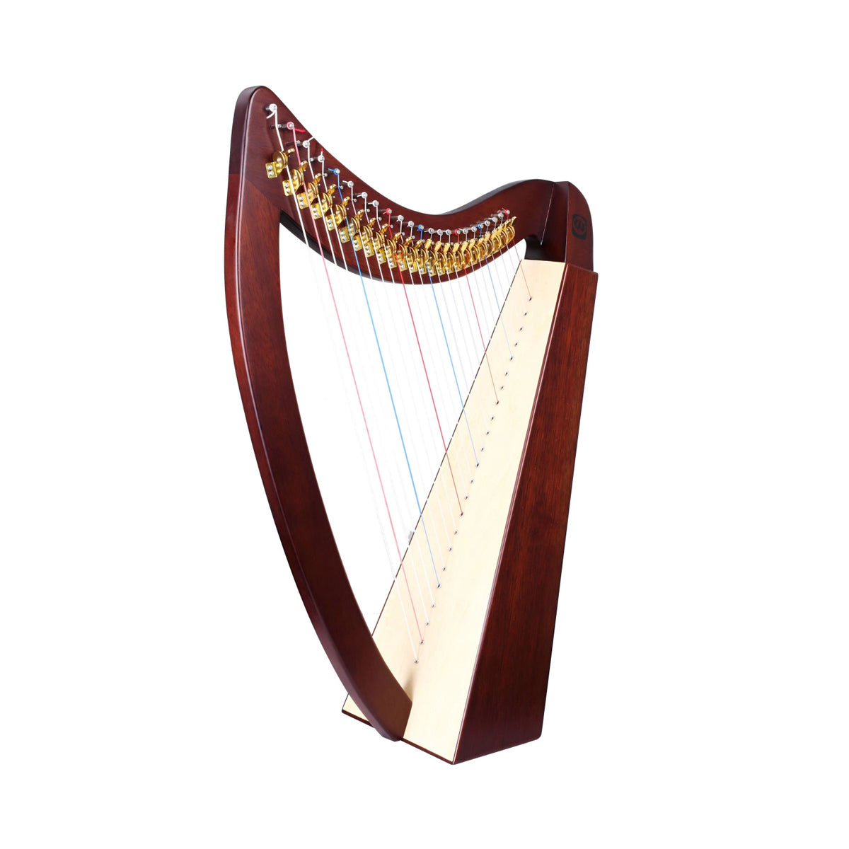 Celtic-style 23-String Lyre Harp with gold-colored tuning pins and strings