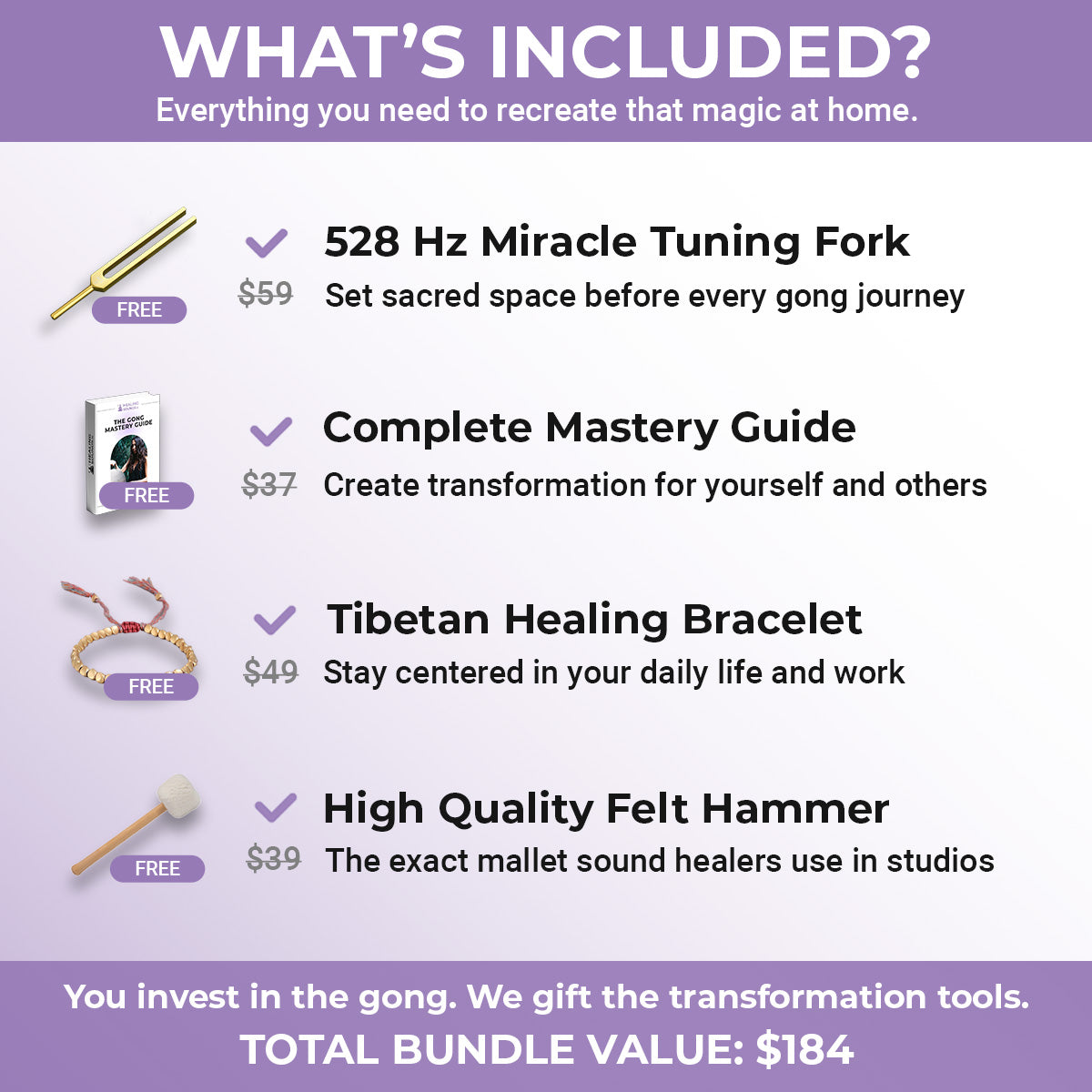 34 Inch Premium Chinese Gong - Included Accessories