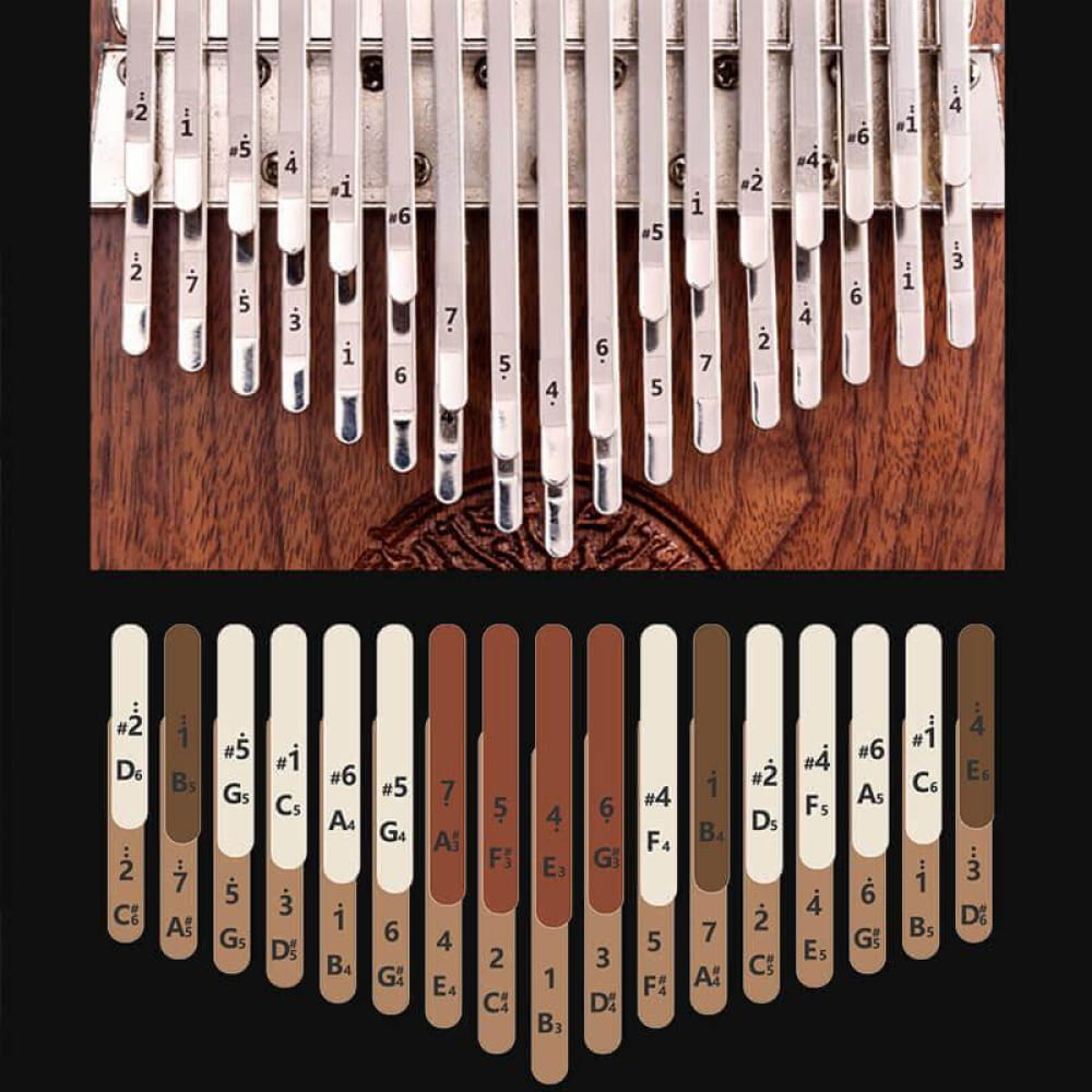34 Key Double Layer Walnut Kalimba with curved wooden and white tines for meditation