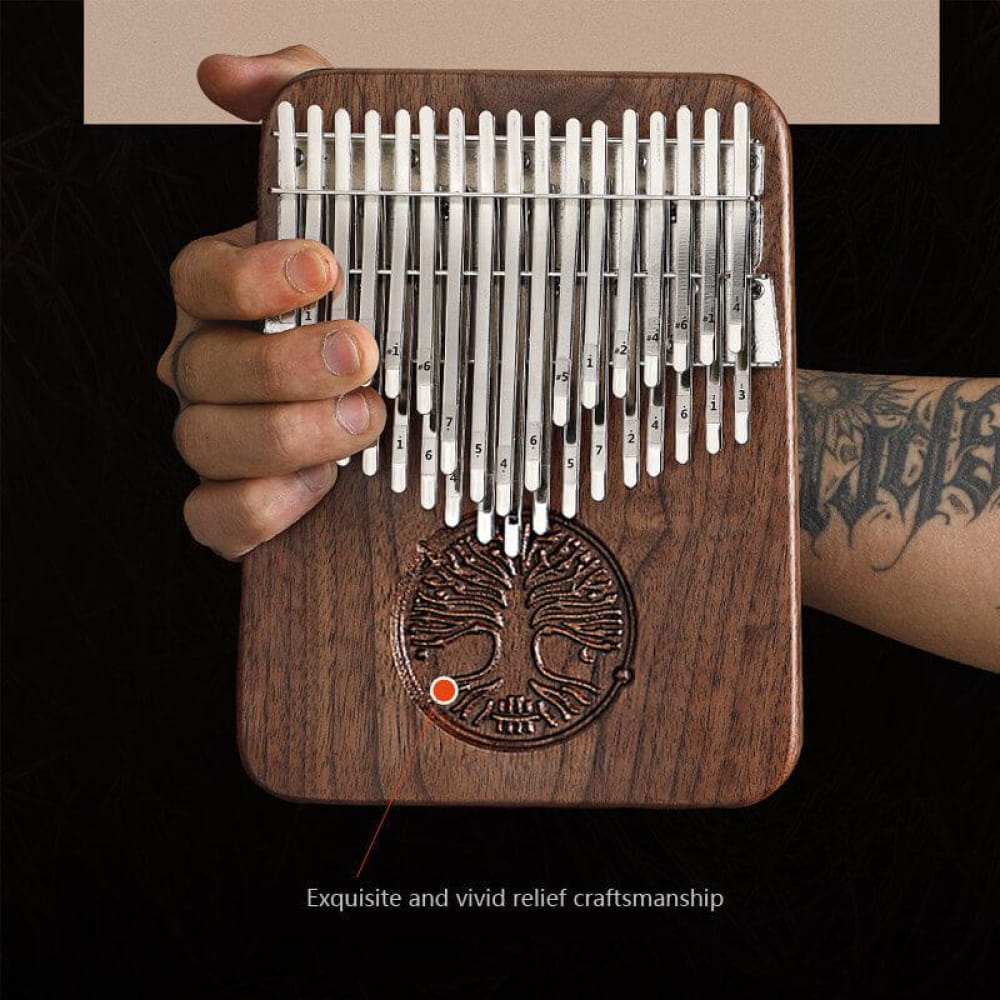 Wooden Kalimba with metal tines and Tree of Life design for meditation in B & C tone