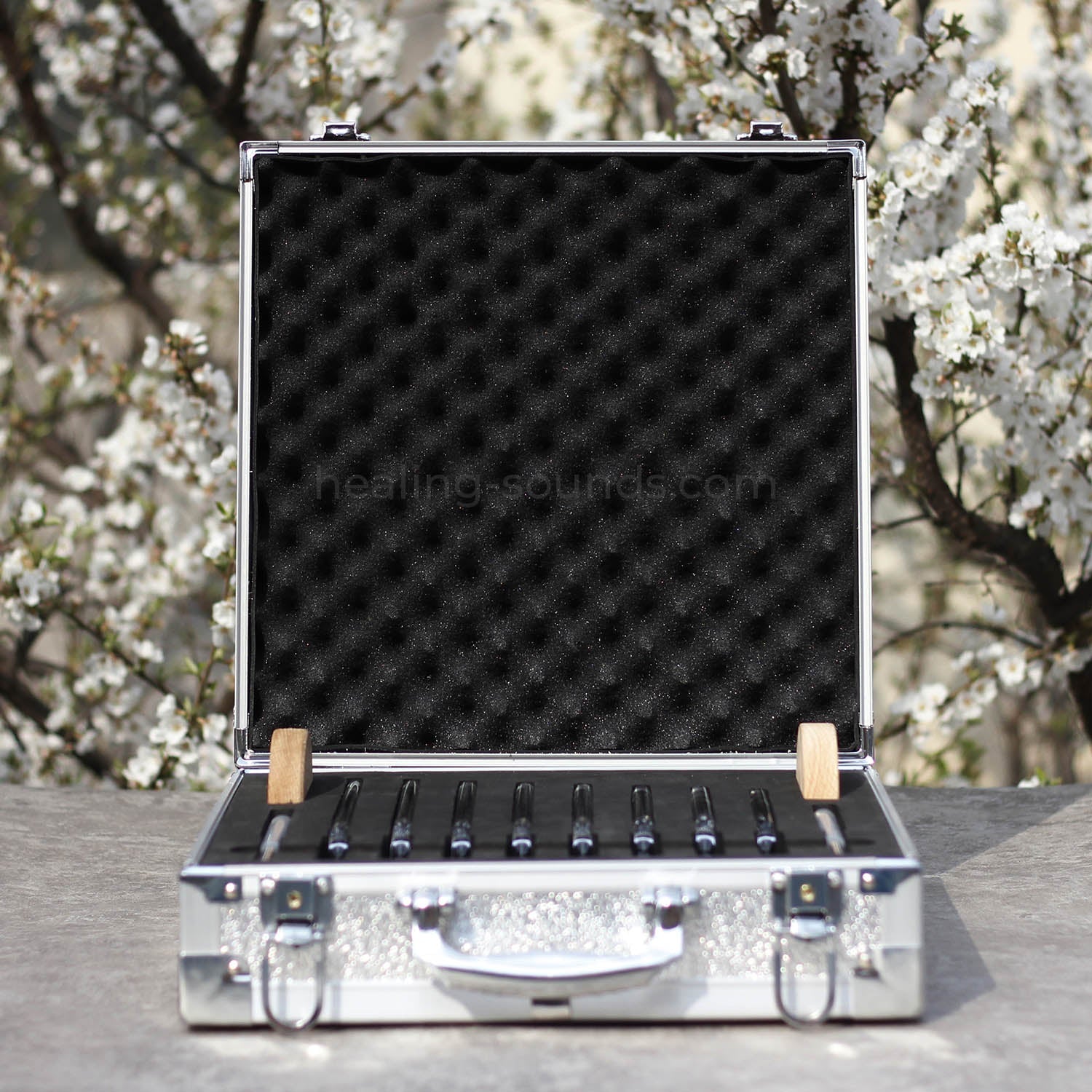 432 Hz Clear Crystal Tuning Fork Set with Box - 8pc - 10 mm/20 mm