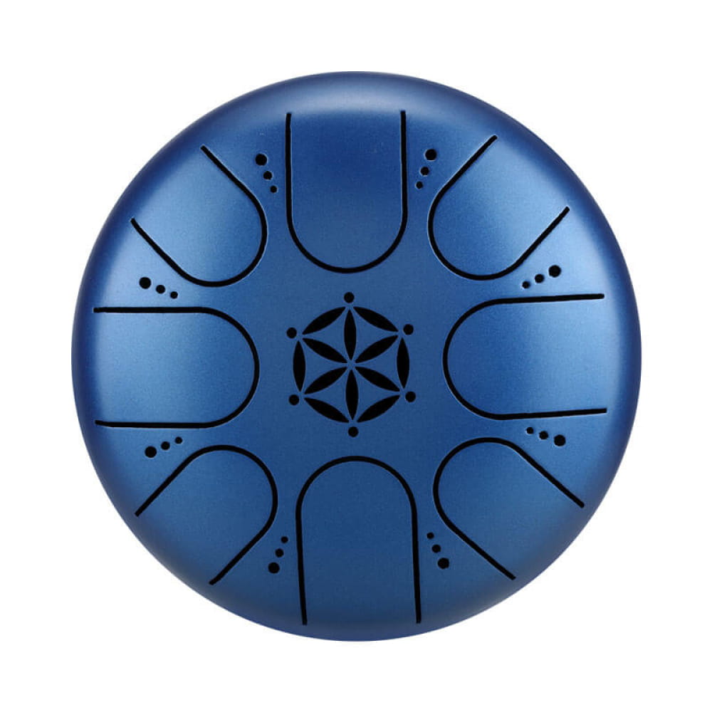 Blue Steel Tongue Drum with 8 Tone Fields and Flower Pattern in C Key 5 Inch Mini Design