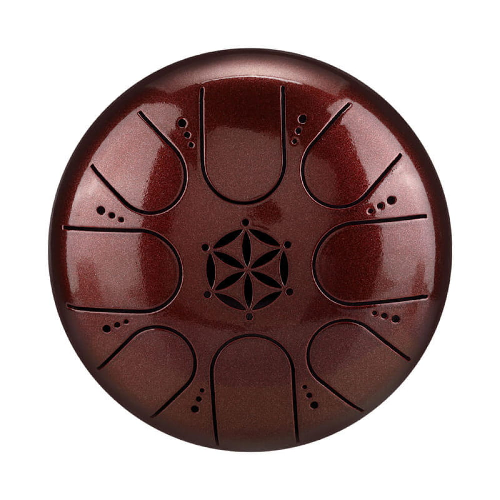 Dark brown 5 inch 8-note C Key Mini Steel Tongue Drum with flower pattern design