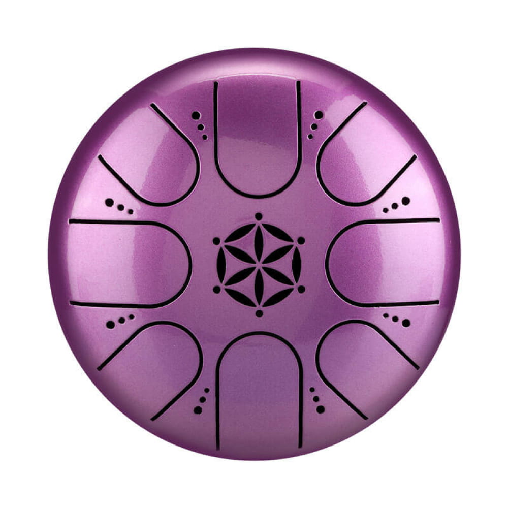Purple metallic 5-inch 8-note C Key mini steel tongue drum with geometric patterns