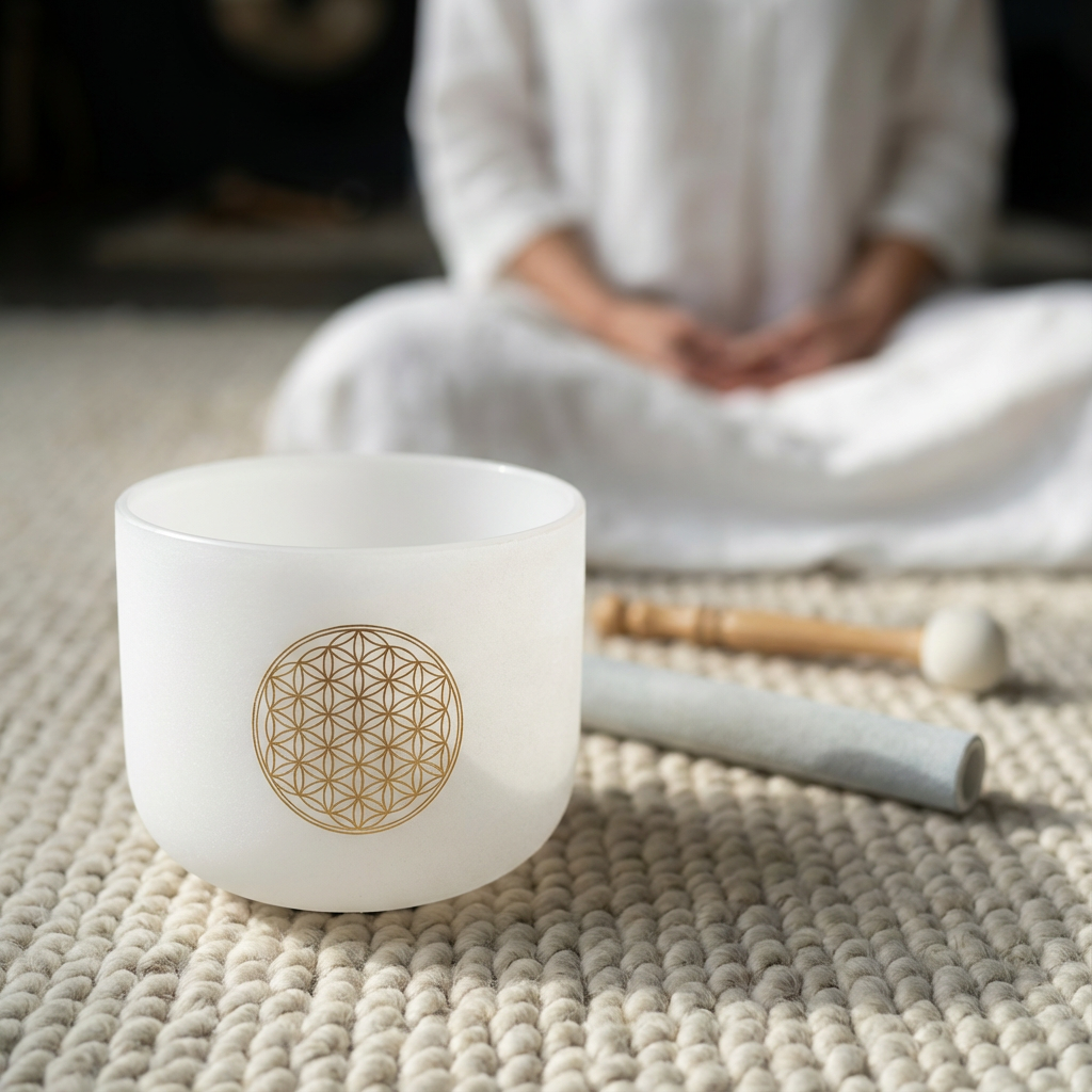 528 Hz C Note High C Flower of Life Frosted Crystal Bowl