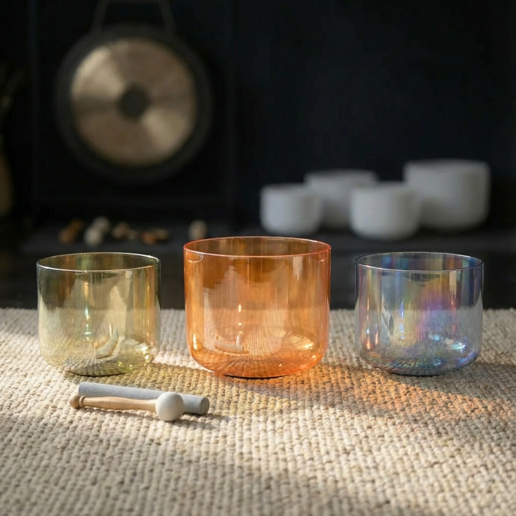 6/7 Inch C D F Alchemy Clear Crystal Singing Bowl Set