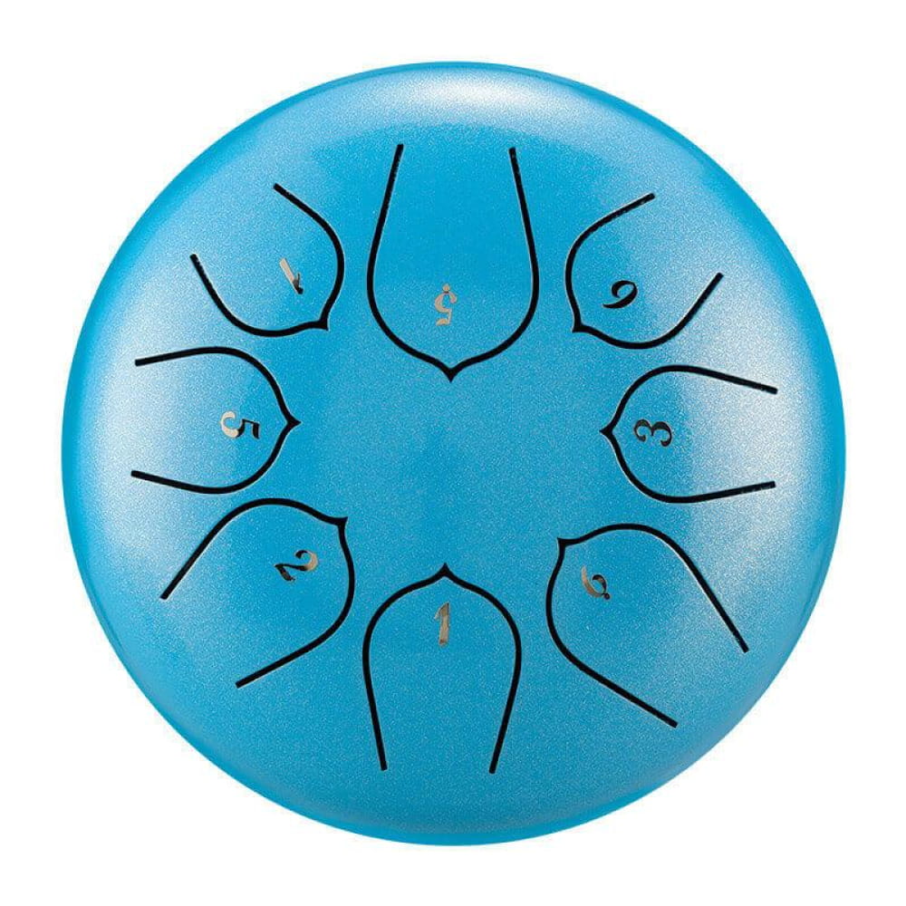 Turquoise Carbon Steel Tongue Drum featuring eight tone fields in C Key design