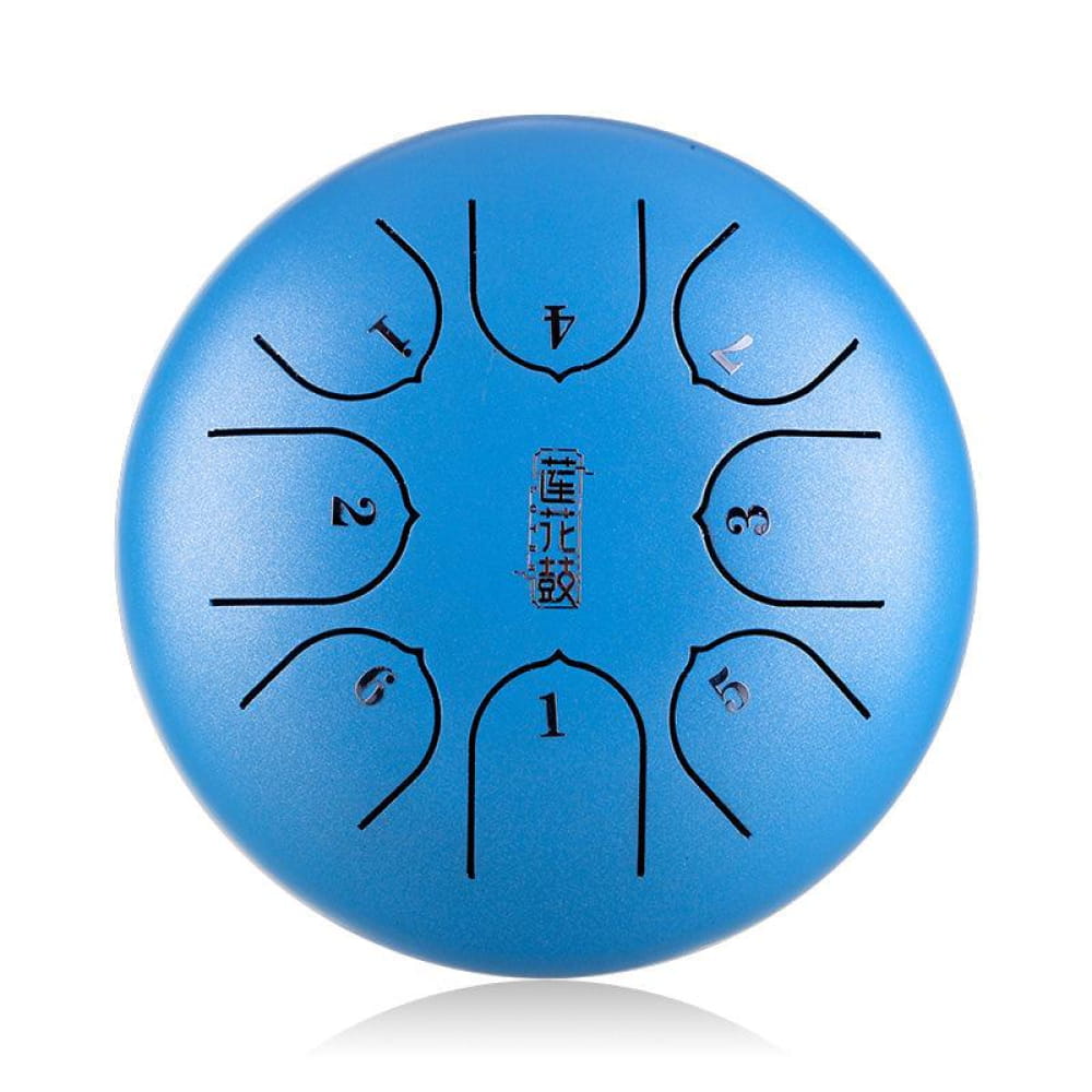 Blue Steel Tongue Drum with numbered tone zones for the 6-Inch C Key model