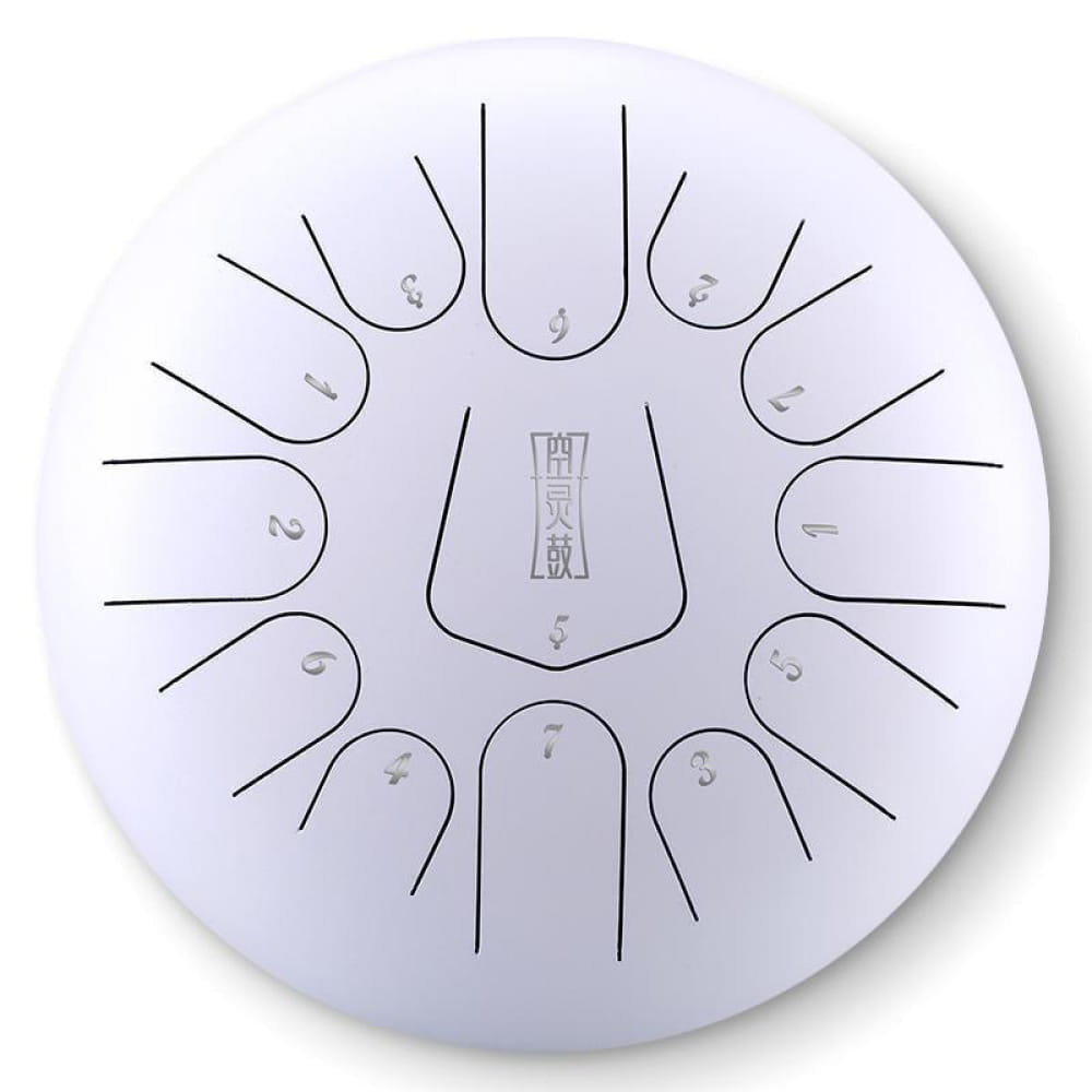 Steel tongue drum with 12 tongues in a circular pattern for beginners and kids