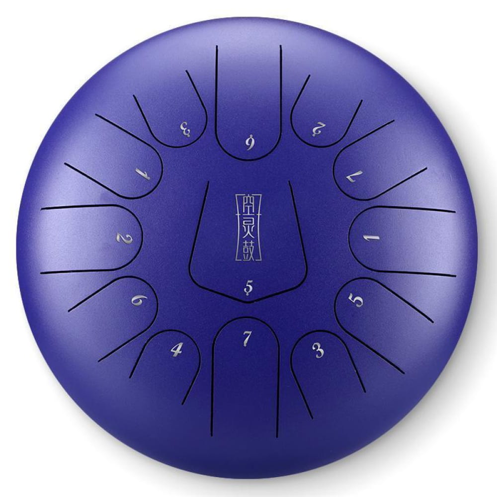 Blue Steel Tongue Drum with numbered tone zones, perfect for beginners and kids