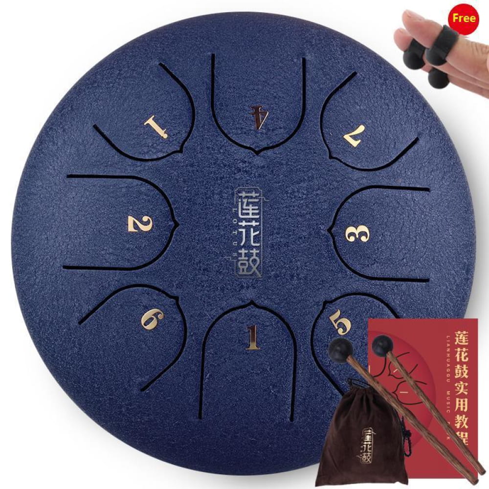 Navy blue 6-Inch Steel Tongue Drum with numbered zones and Chinese characters for kids