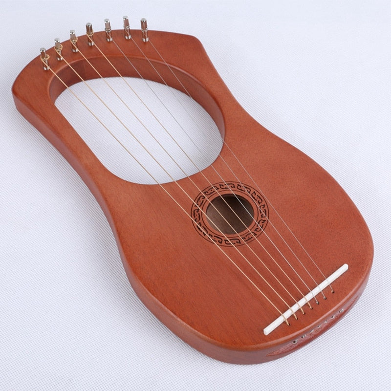 Brown wooden 7-String Mahogany Lyre Harp Instrument with six strings