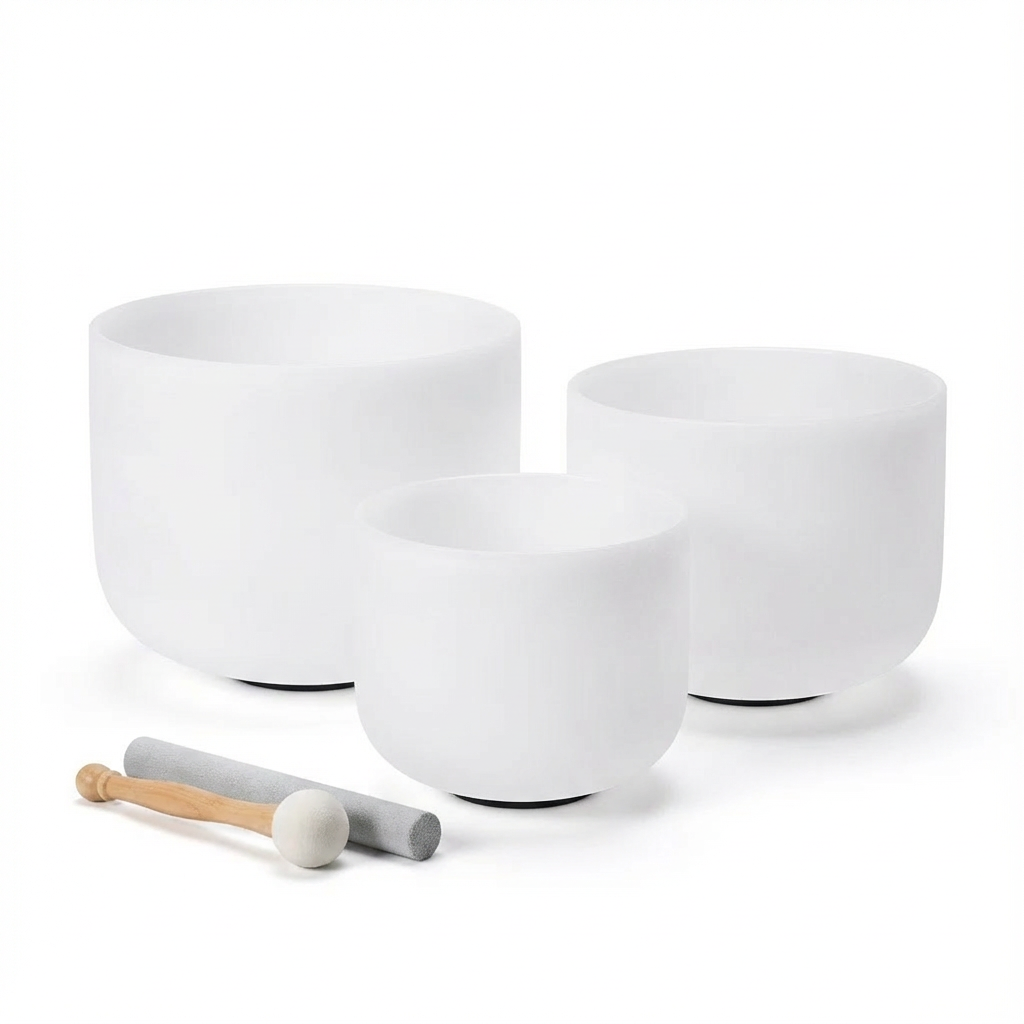 8/10/12 inch Quartz Crystal Singing Bowl Set - B E C Notes