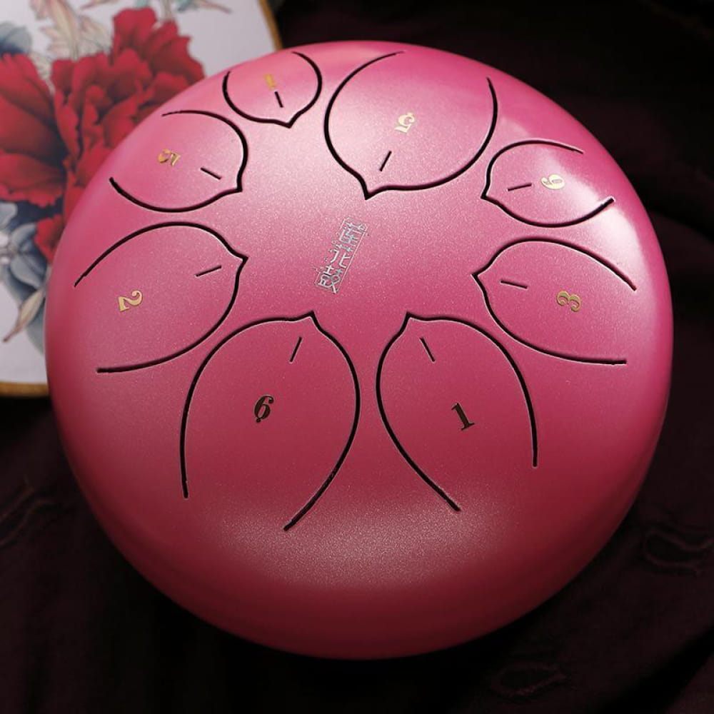 Pink Carbon Steel Tongue Drum with numbered tone zones, 8 tones in F Key