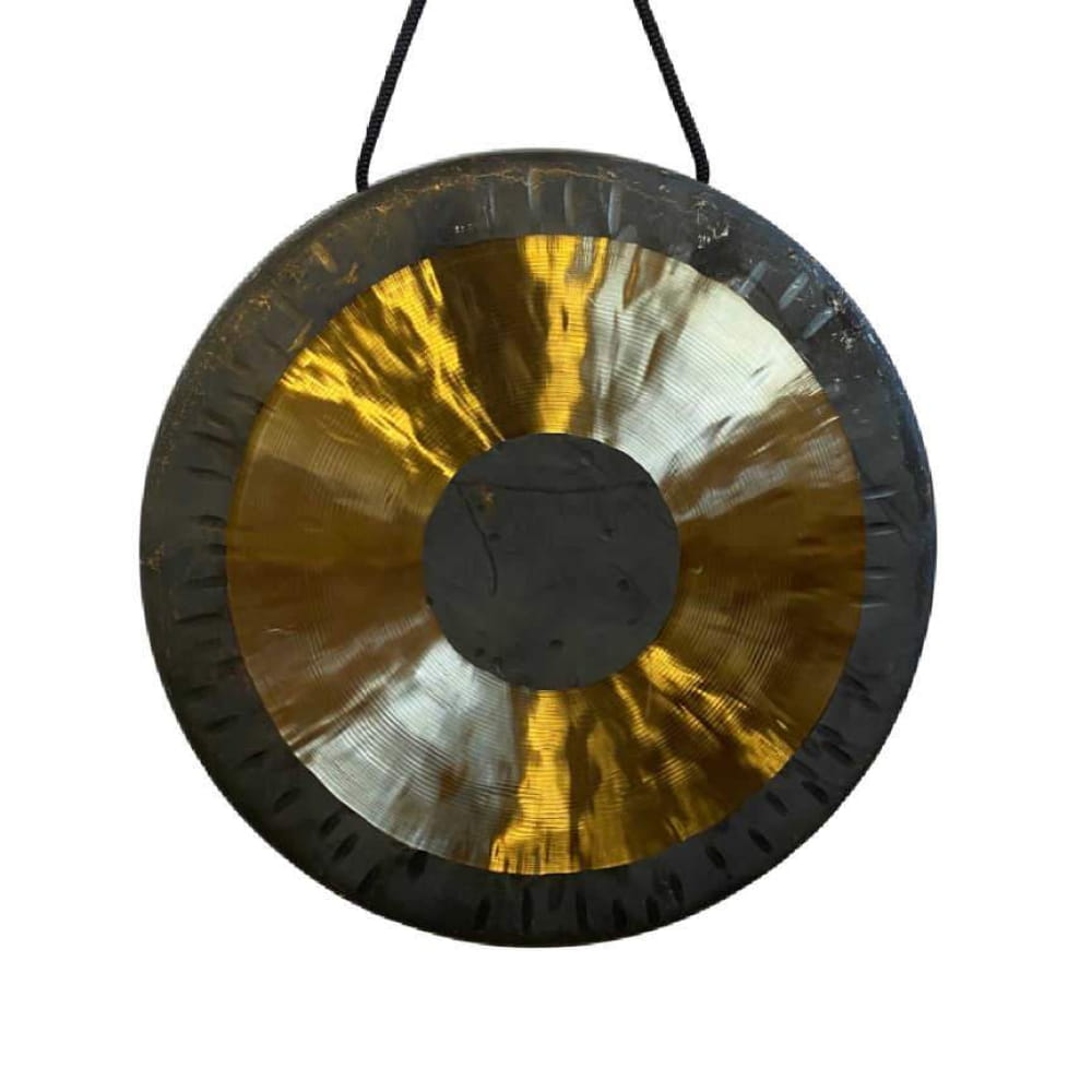 8-Inch Chinese Gong with Beater featuring gold and silver metallic surfaces in black rim