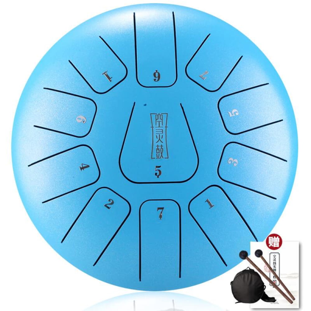 Light blue 8-inch Square Steel Tongue Drum with numbered sections and radial pattern