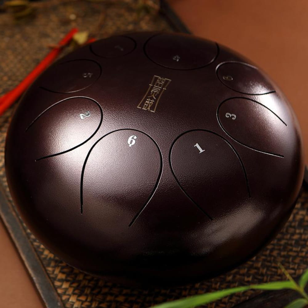 Dark metallic 8-Tone C5 Key Round Steel Tongue Drum with numbered tone zones