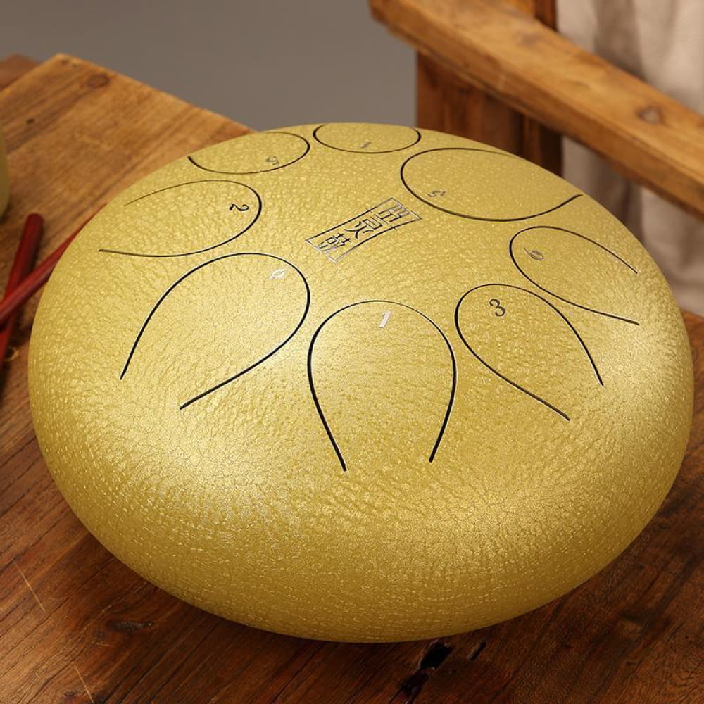 Golden Steel Tongue Drum with Circular Tone Markings - 8-Tone D Key Instrument