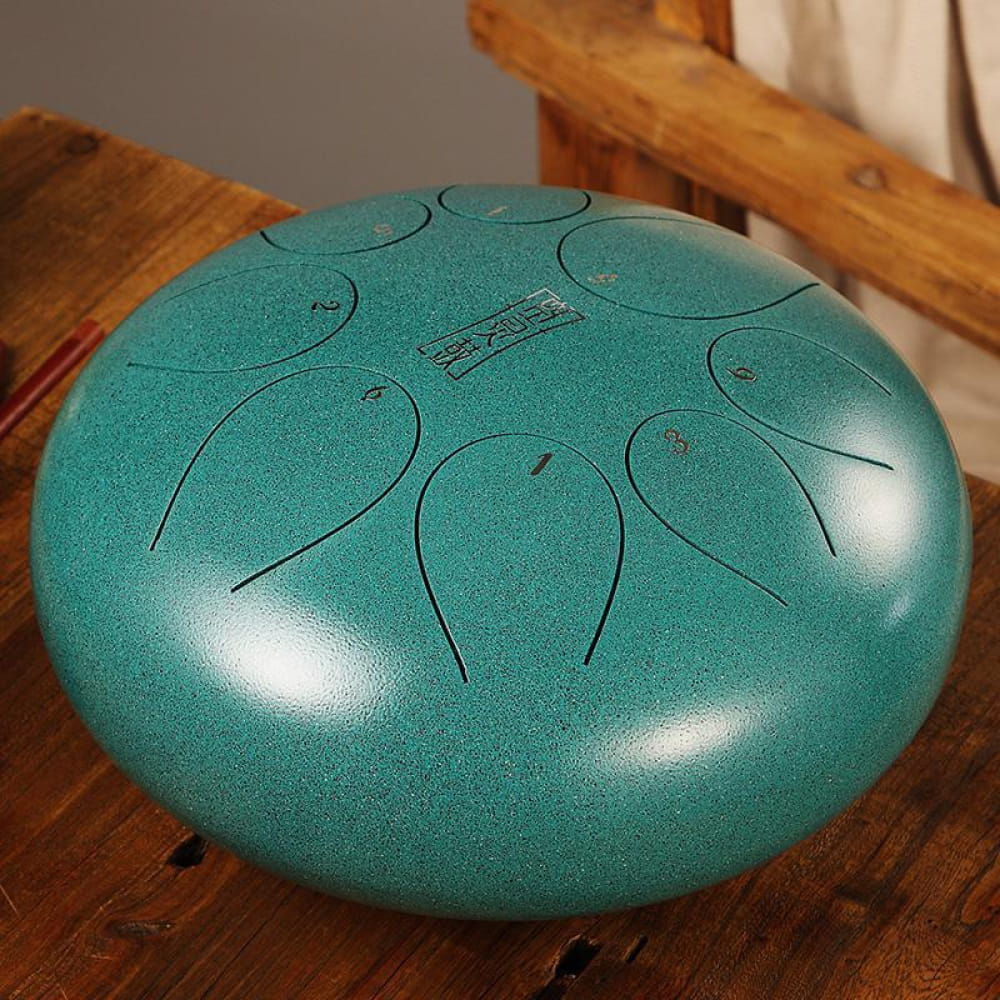 Turquoise Steel Tongue Drum with Petal-Shaped Tone Zones - 10 Inch D Key Instrument