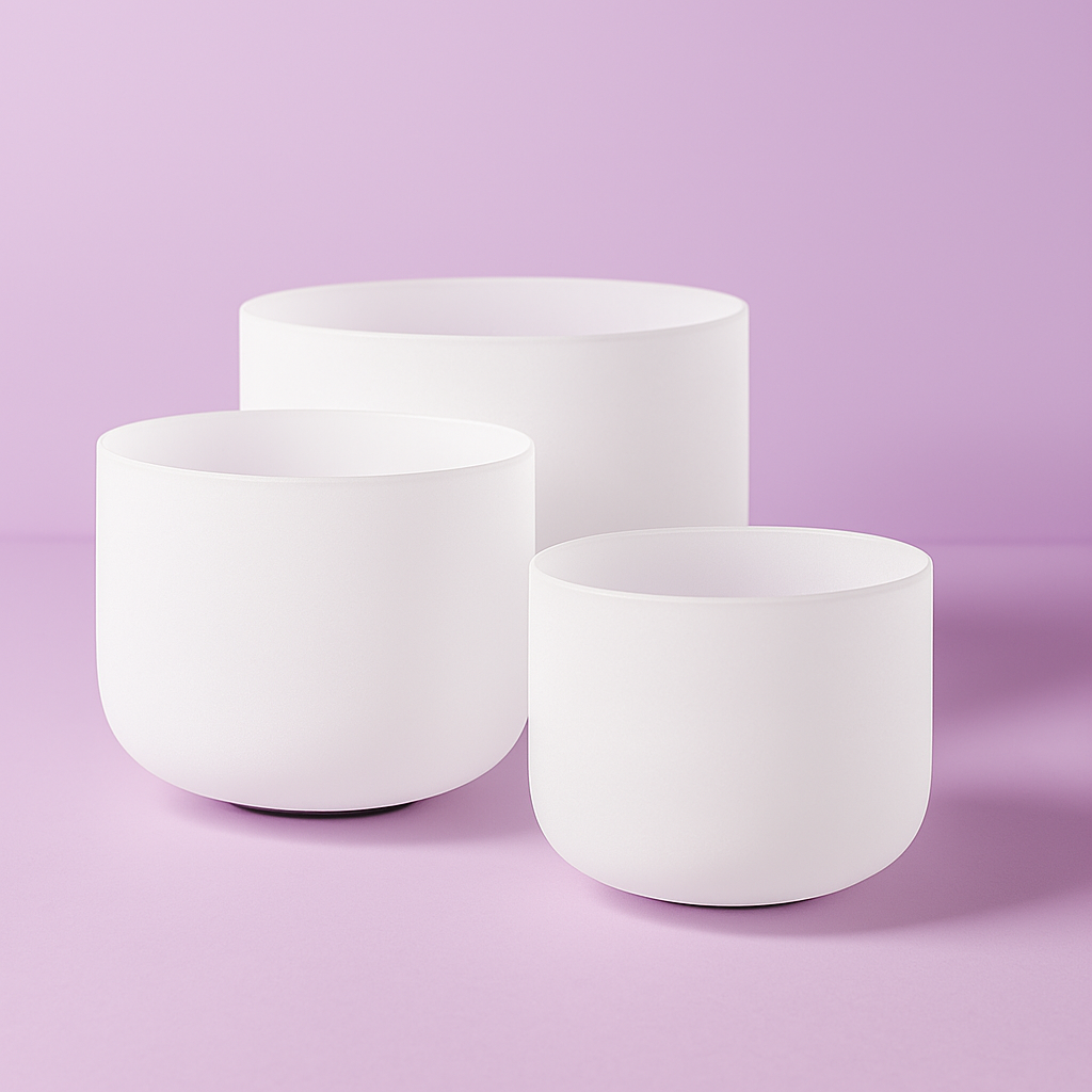 8"A 10"F 12"C Frosted Quartz Crystal Singing Bowl Set